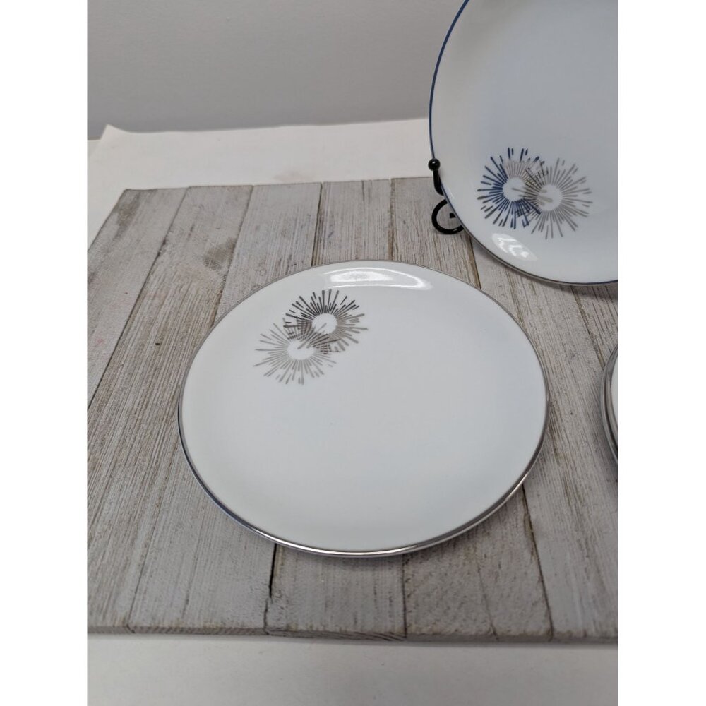 Vintage Kutani Set 4 Bread Dessert Plates 6 1/2" White Silver Gray Bursts Japan - Picture 5 of 9